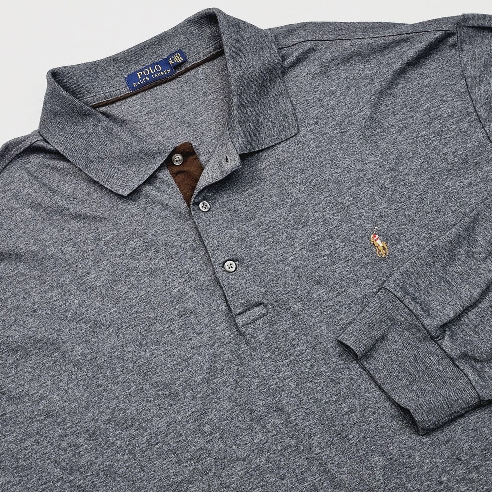 Polo‎ Ralph Lauren Shirt Mens 3XLT Gray Long Sleeve Flesh Pony Logo Preppy